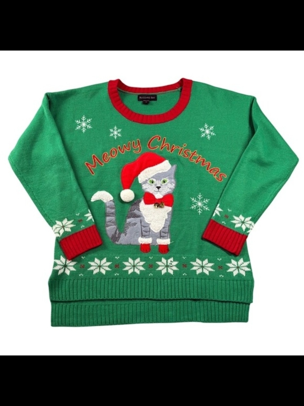 Green "Meowy Christmas" Cat Crewneck Sweater